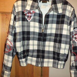 LAUREL BOMBER JACKET-Black + White Plaid-Collar + Cuffs -Zip Front - EU Size:38